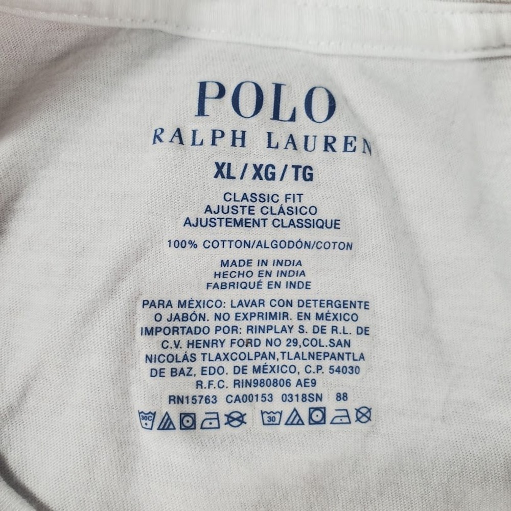 Polo Ralph Lauren Shirt Mens XL White Slim Fit Classic Crewneck Cotton Tee - Picture 8 of 11